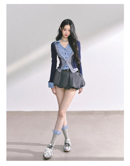 少也眼 "London Senior Muse" Layered Polo Long Sleeve Tee - Navy Blue 924863