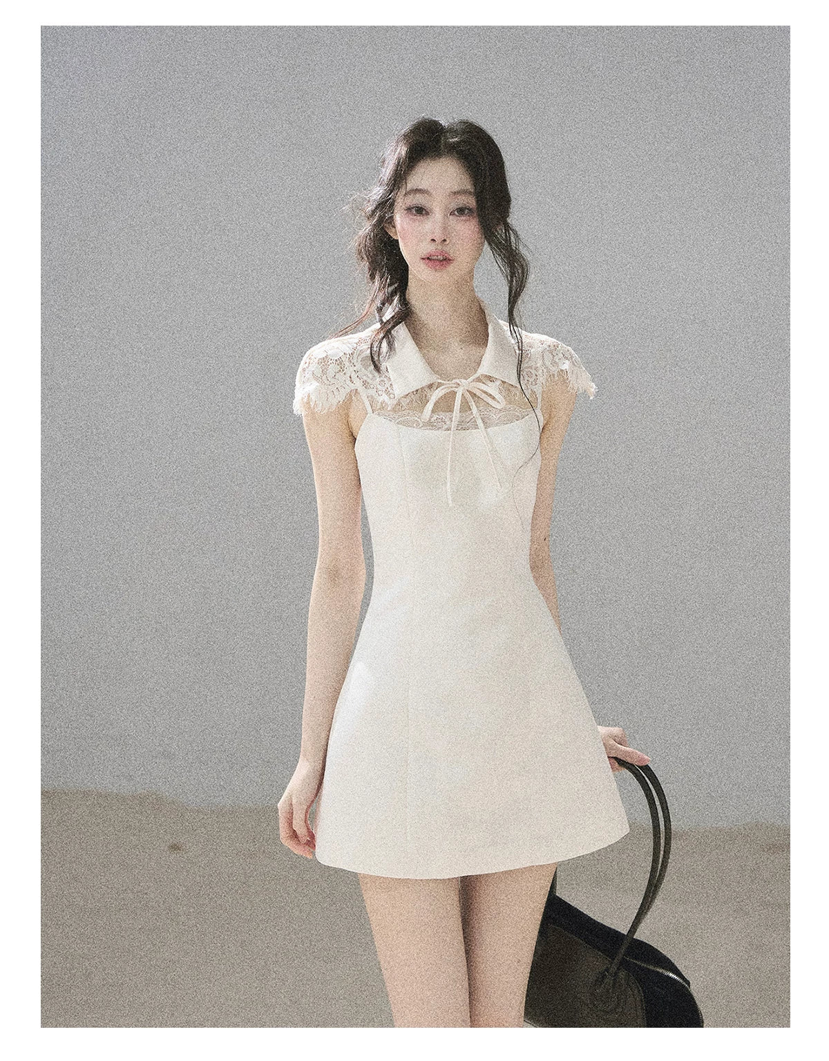 "Moonlit Rose Sonata" Cream Ivory Lace Mini Dress & Cape Set