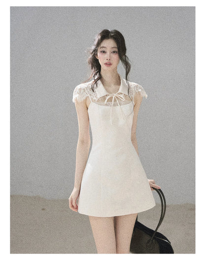 "Moonlit Rose Sonata" Cream Ivory Lace Mini Dress & Cape Set