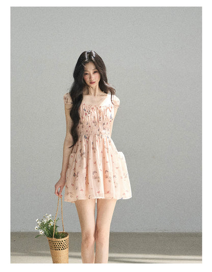 "A Meadow of Dreams" Dutch Cream Ruched Babydoll Mini Dress
