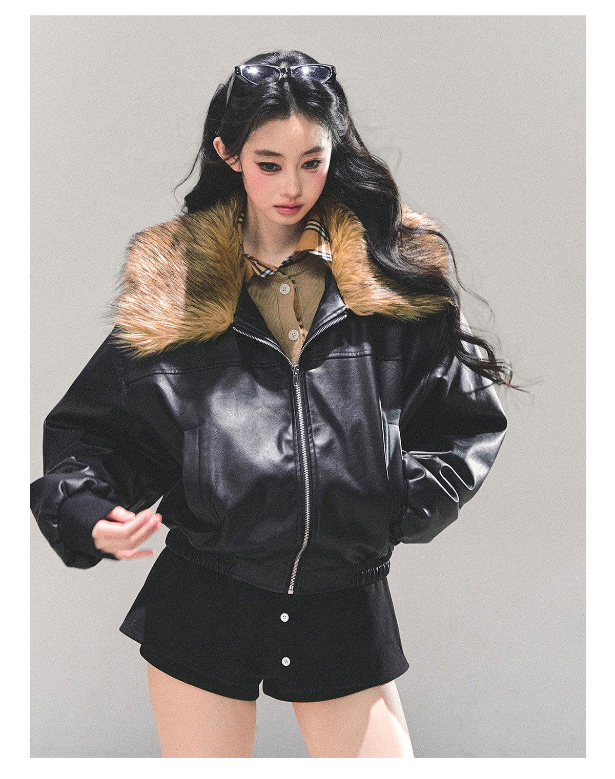 少也眼 "Whispers of a Snowy Night" Quilted PU Leather Jacket 54634864