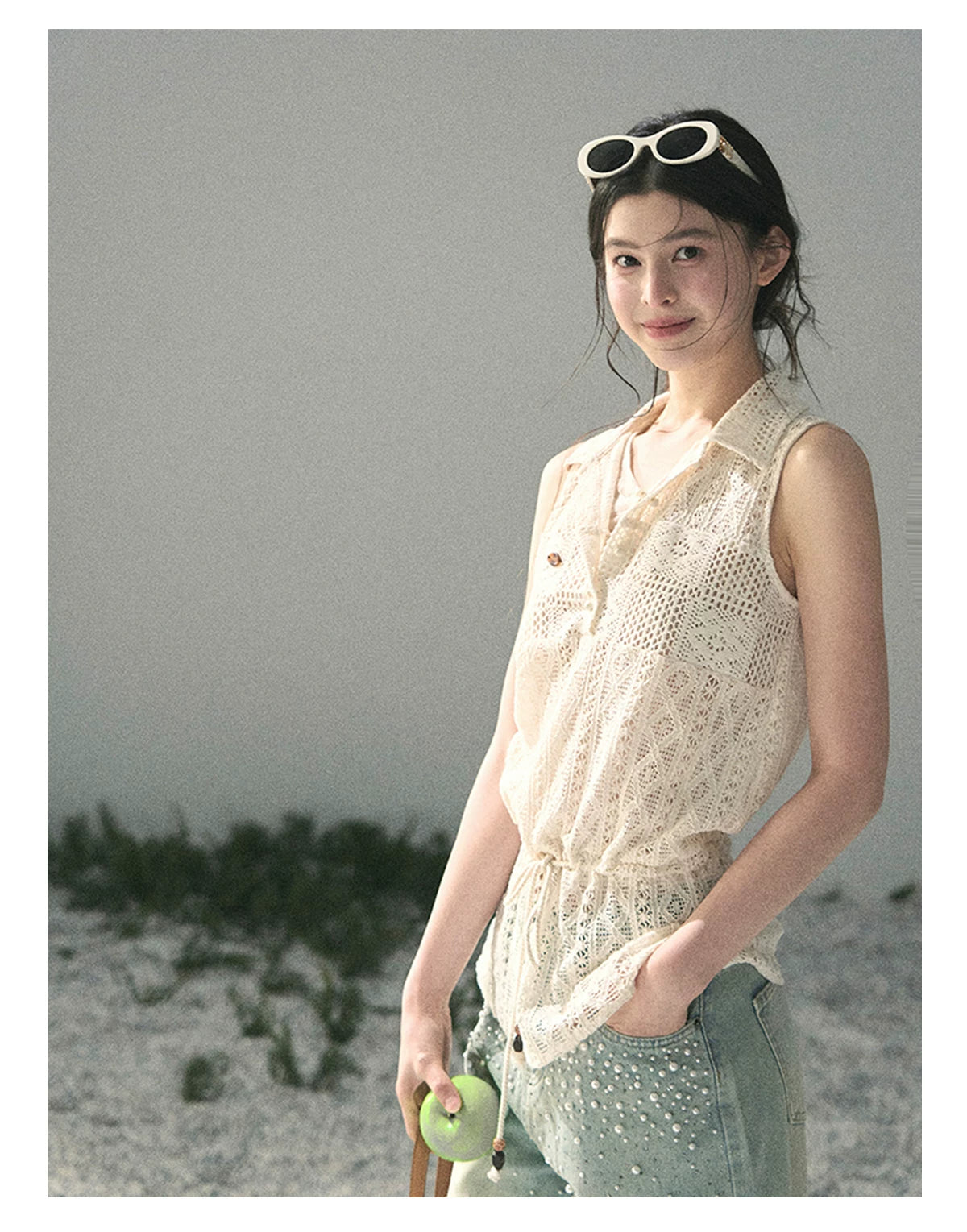 “Summer Breeze Kissing the Hem” Ivory Lace Layered Sleeveless Top