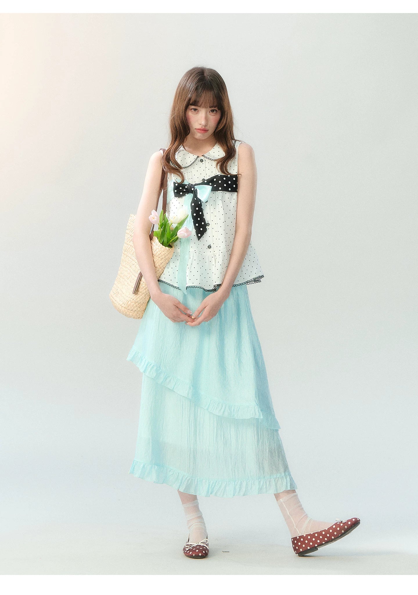 "Polka Dot Water Dream" Mint Green Ruffle Skirt Set PP2026229