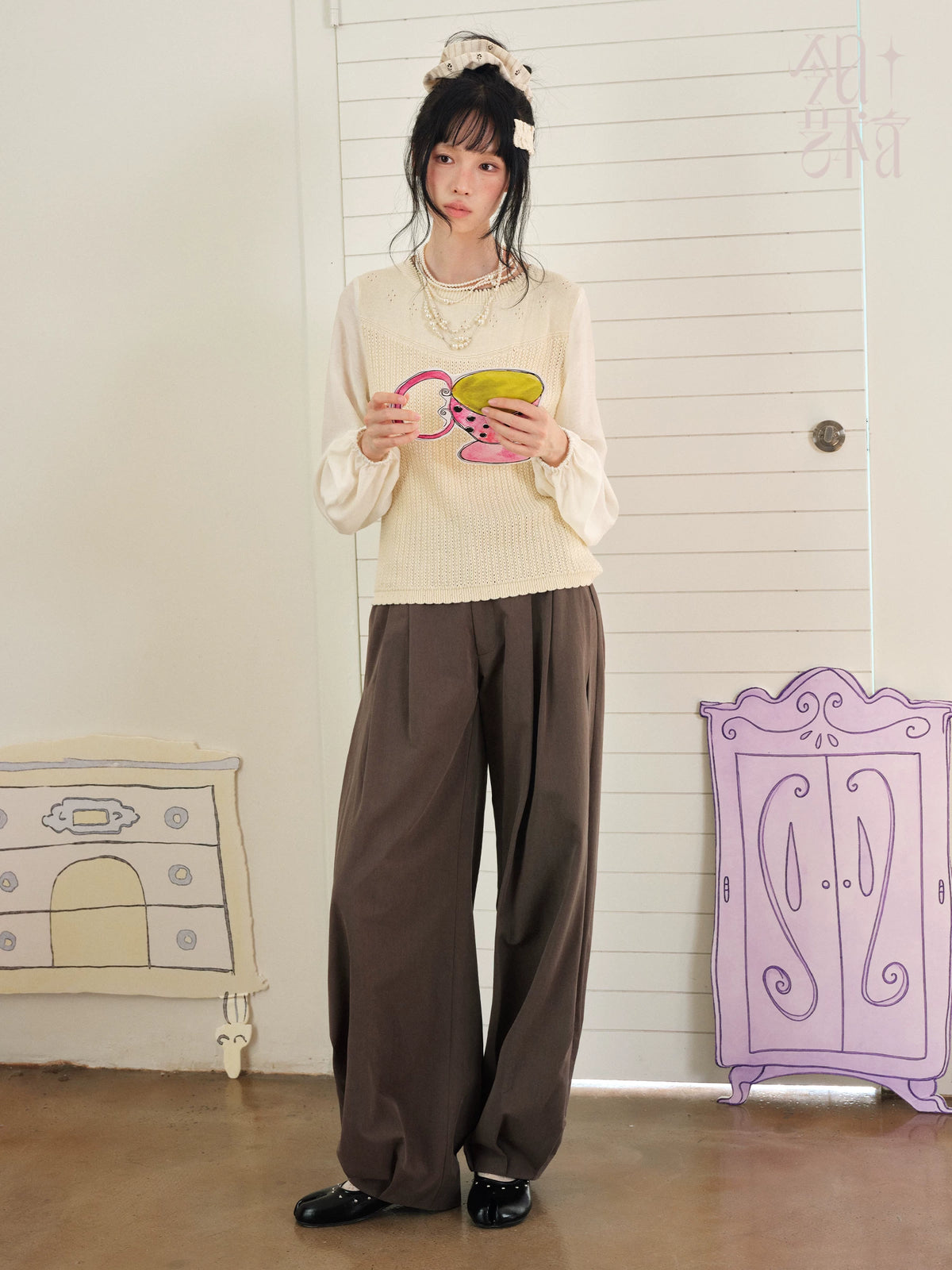 DAILY ARTIST - Coffee Brown Vintage Pleated Balloon Trousers