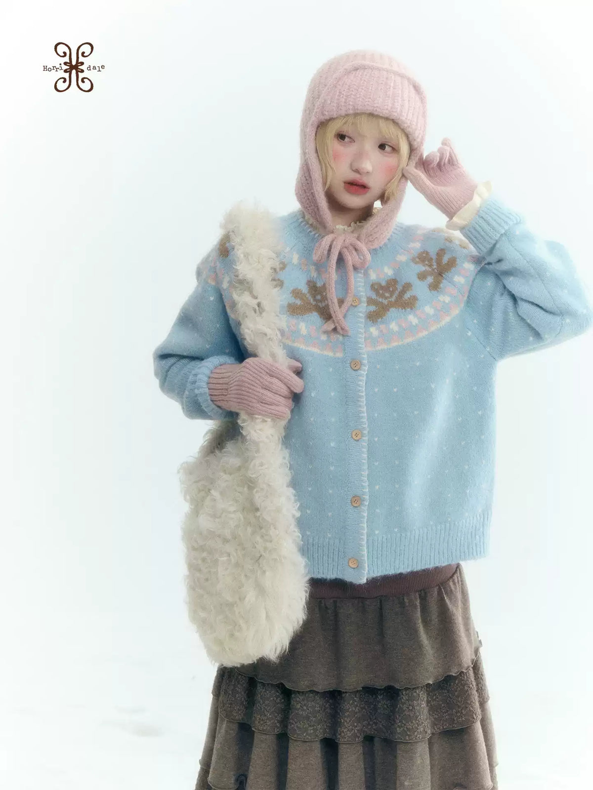 Horridale - Gummy Bear Vintage Embroidered Knit Cardigan – Snow Mountain Blue