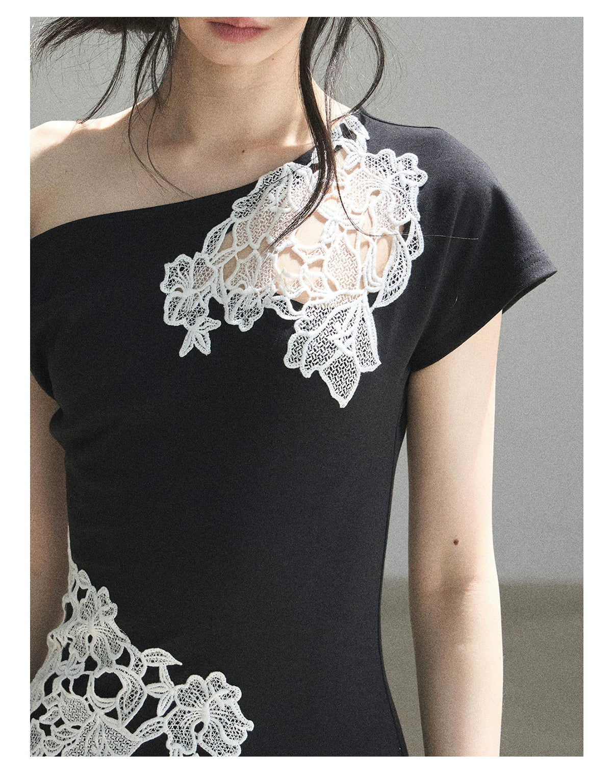 "When the Moon Didn't Arrive" Tranquil Black Lace Embroidered Bodycon Mini Dress