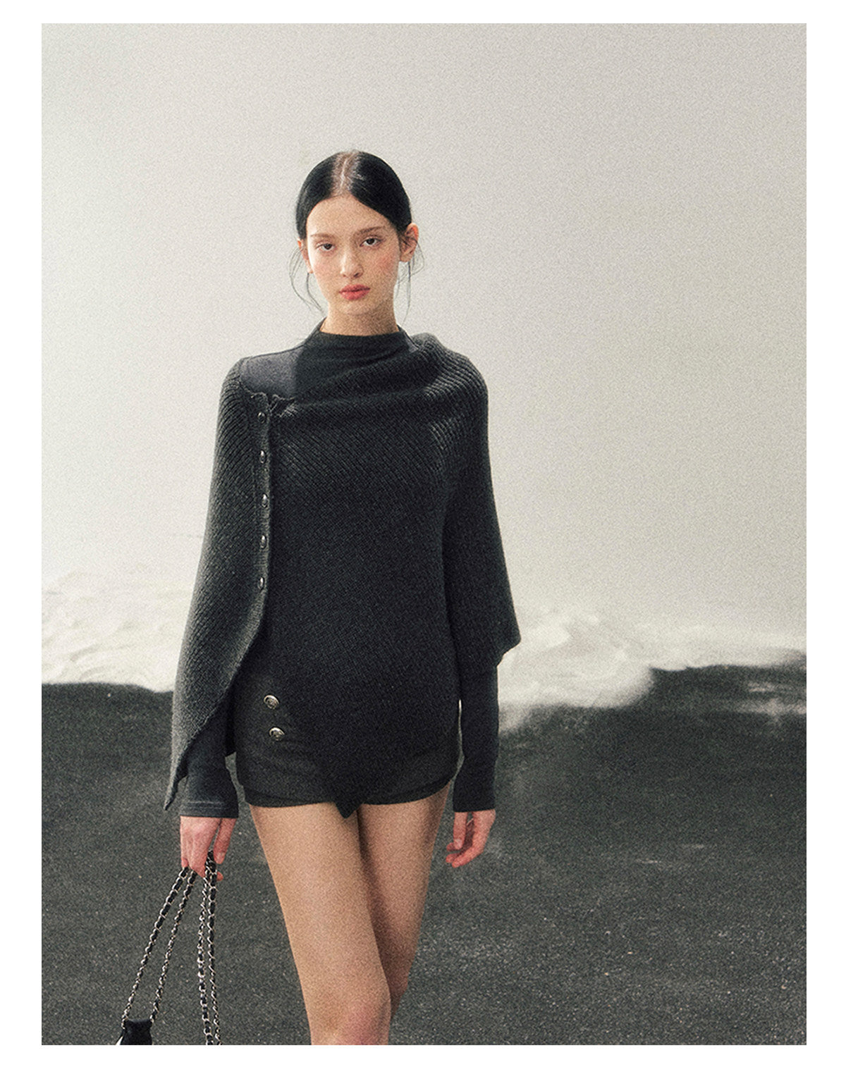 少也眼 “Dusk Finds Its Way Home” Korean Lazy Knit Shawl Two-Piece Set