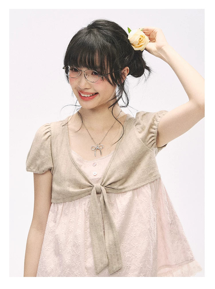 "Sweetheart Pages" Blush Pink Bow Puff Sleeve Top & A-Line Skirt Set