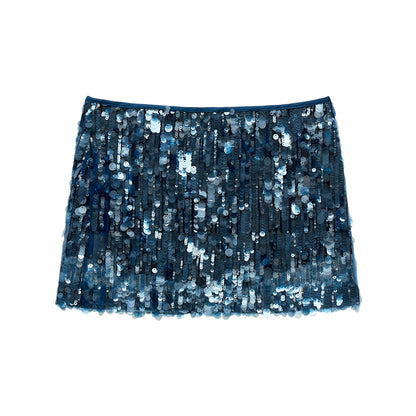 "Icy Blue Shimmer" Sequin Layered Mini Skirt WE649