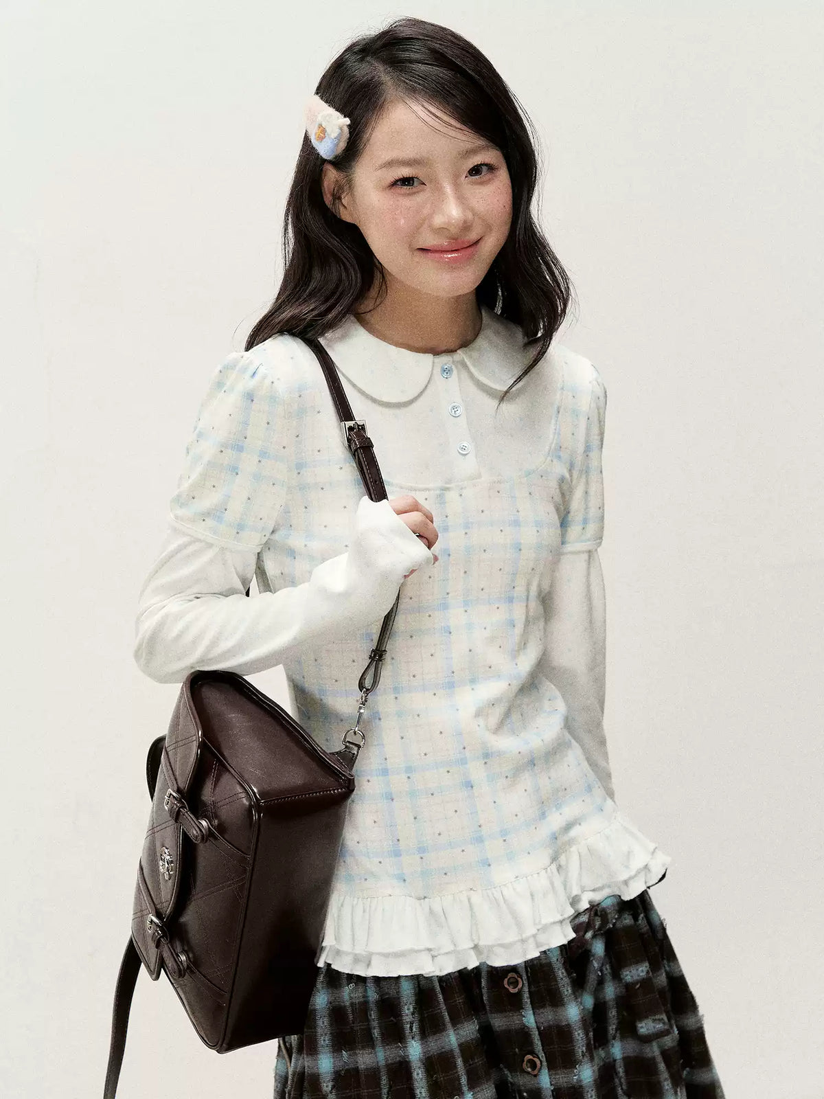 [RF] Star Blue Faux Two-Piece Lace-Trim Blouse with Peter Pan Collar