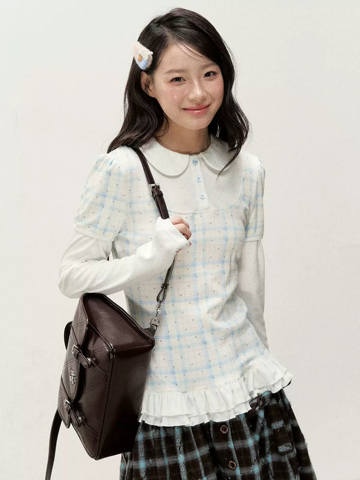 [RF] Star Blue Faux Two-Piece Lace-Trim Blouse with Peter Pan Collar