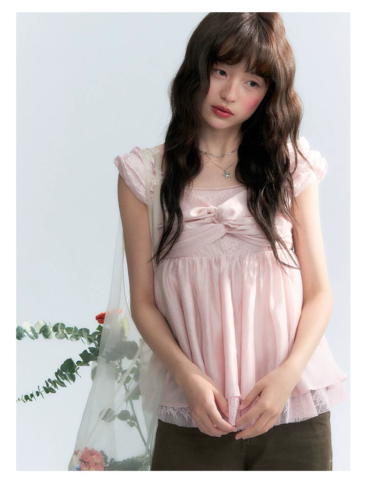 "Summer Sweetheart" Cherry Blossom Pink Bow Cami Top