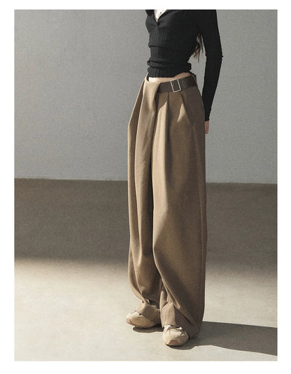 AOMALM - "A Touch of Autumn" Loose Relaxed Balloon Wide-Leg Pants With Belt (Dusty Taupe Brown / Quiet Black)