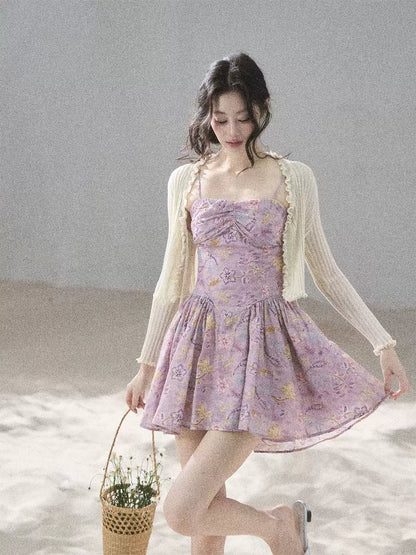 "Iris Bloom" Purple Iris Cami Mini Dress