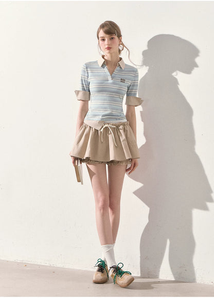 "A Beautiful Forecast" Blue Stripe Layered Polo Knit Top
