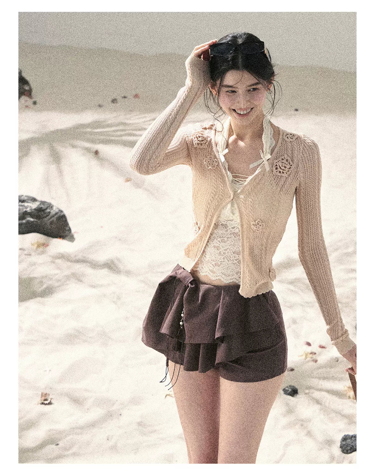 "Layered Petals in Motion" Chestnut Brown Ruffle Skort 5324853