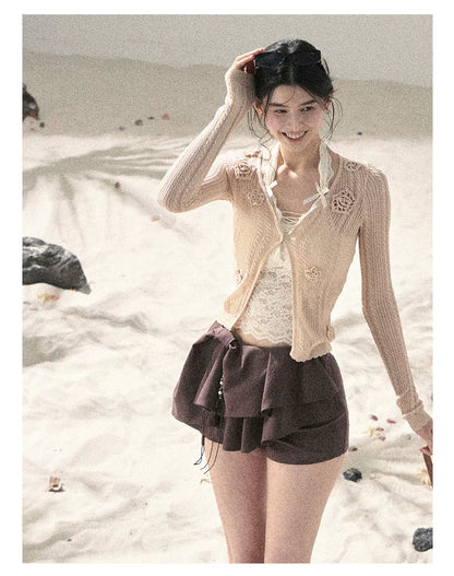 "Layered Petals in Motion" Chestnut Brown Ruffle Skort 5324853