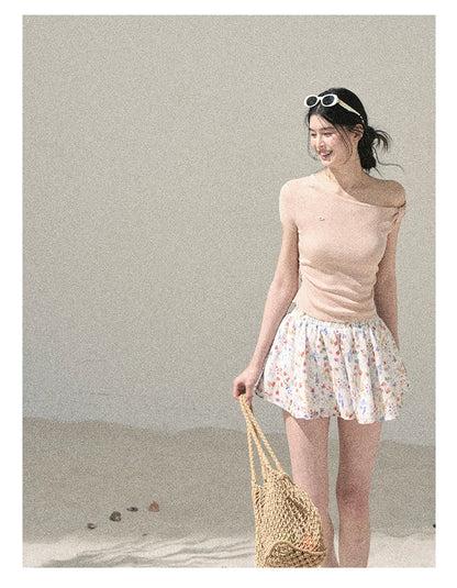 "Shape of the Wind" Soft Pink One-Shoulder Twist Crop Top 6556585