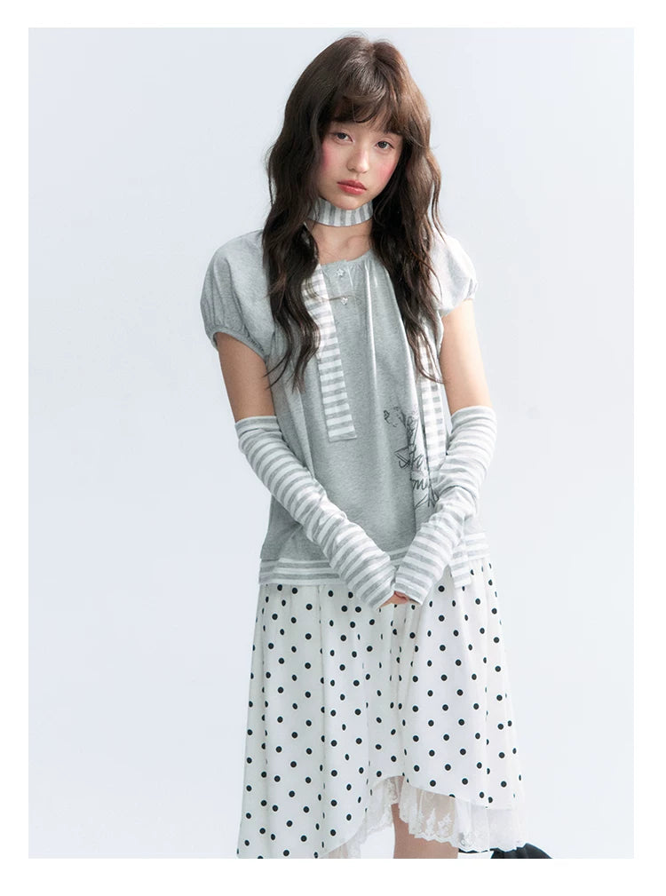 "Polka Poetry" Black & White Polka Dot Asymmetrical Cotton Skirt