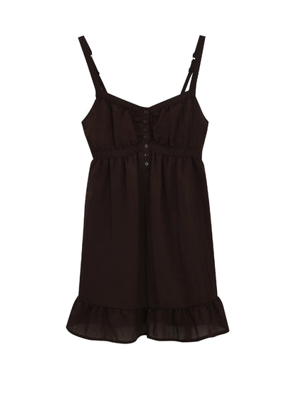 "Mocha Escape" Coffee Brown Cami A-Line Mini Dress