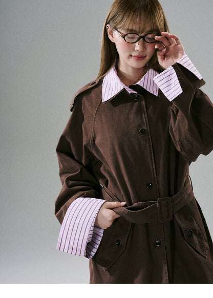 LOST FOREST - Red Brown Washed Cotton Detachable Trench Coat