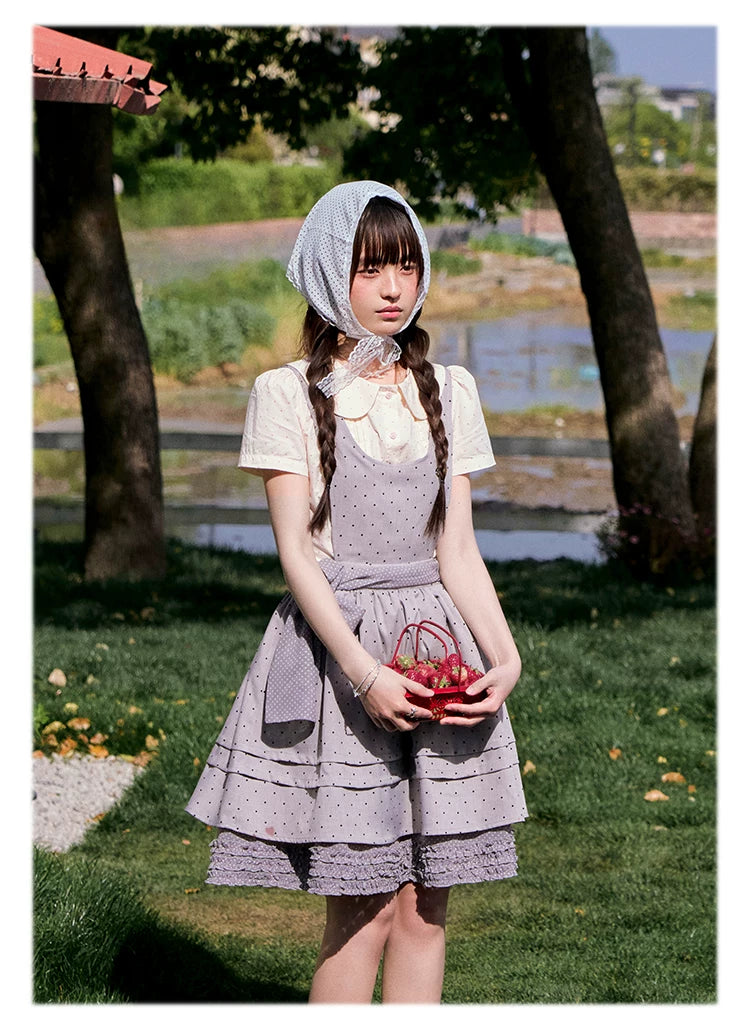 Vintage Japanese-Style Detachable 2-Way Pinafore Dress & Blouse Set