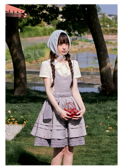 Vintage Japanese-Style Detachable 2-Way Pinafore Dress & Blouse Set