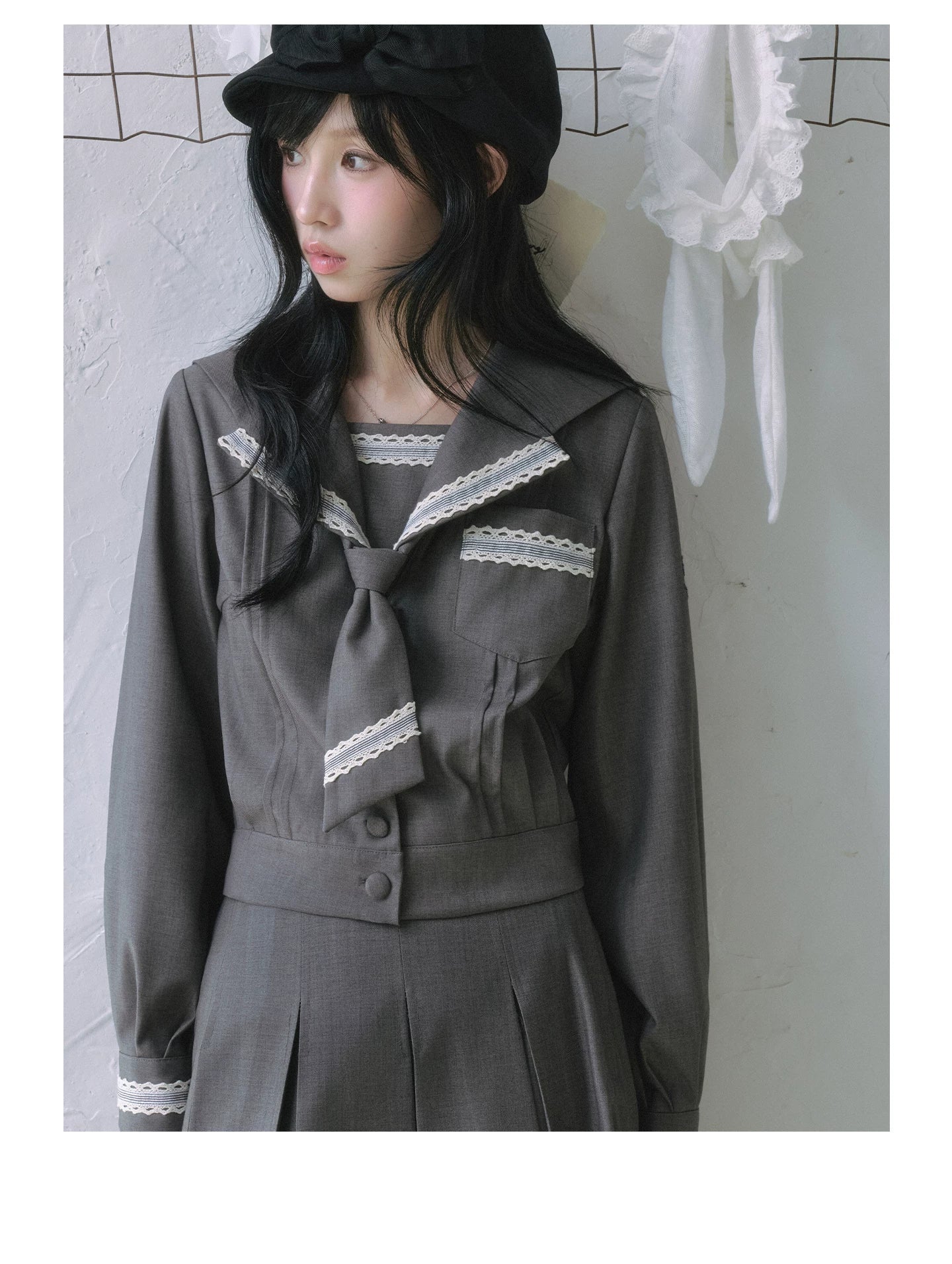 "Showa Girl" Sailor Uniform Collection (Sailor Blouse / A-Line Skirt / Box Pleated Midi Skirt / Polka Dot Scarf)
