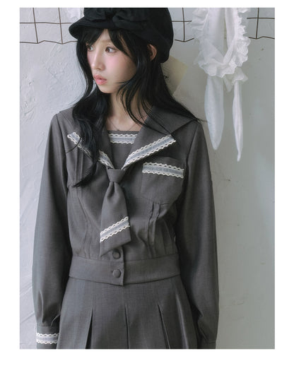 "Showa Girl" Sailor Uniform Collection (Sailor Blouse / A-Line Skirt / Box Pleated Midi Skirt / Polka Dot Scarf)