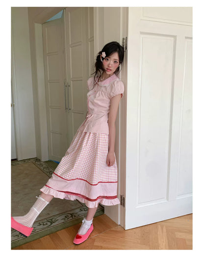 “Pink Plaid Daydream” Pink Plaid Skirt Set