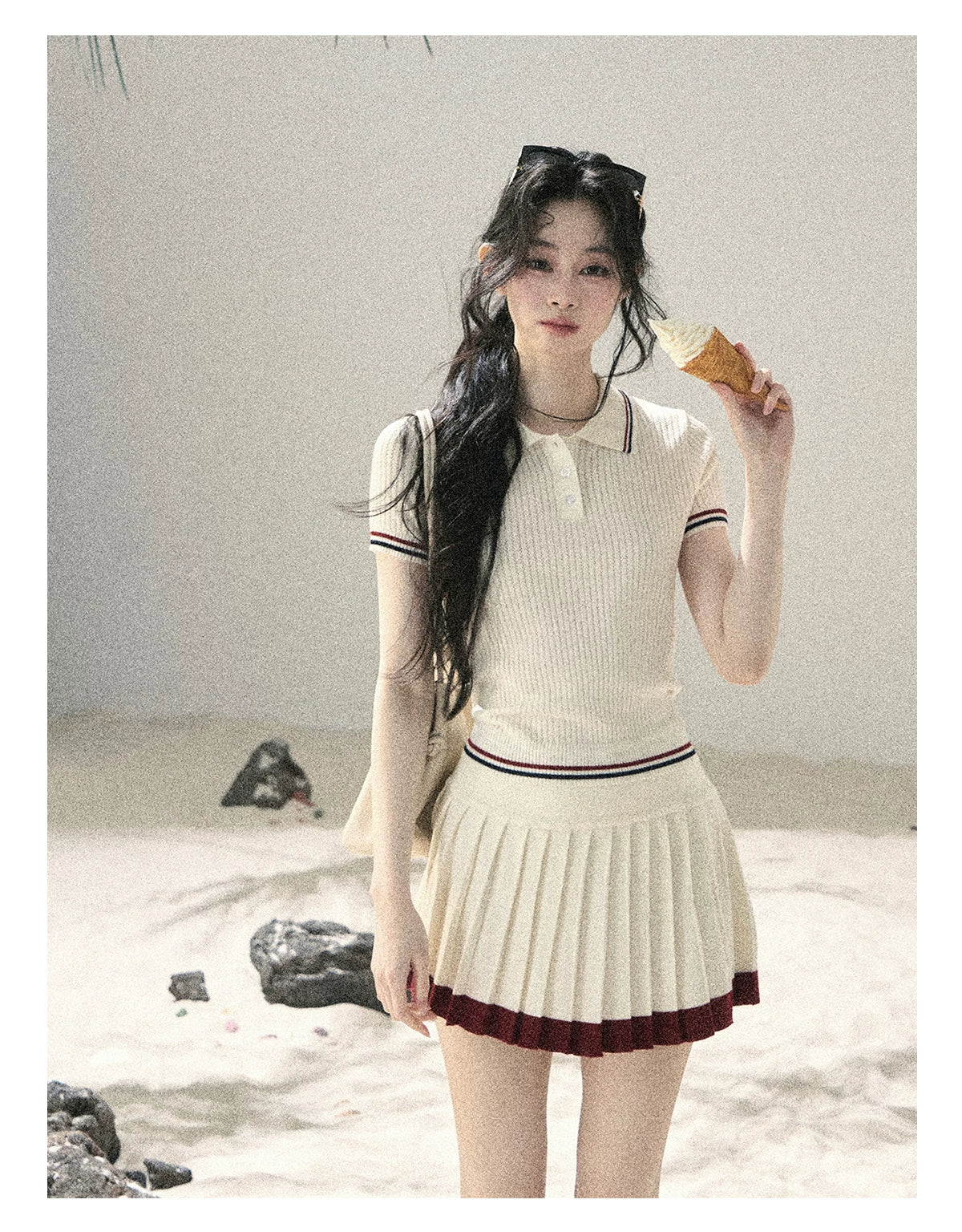 "The Softest Touch" Dutch Cream Collegiate Knit Top & Mini Skirt Set