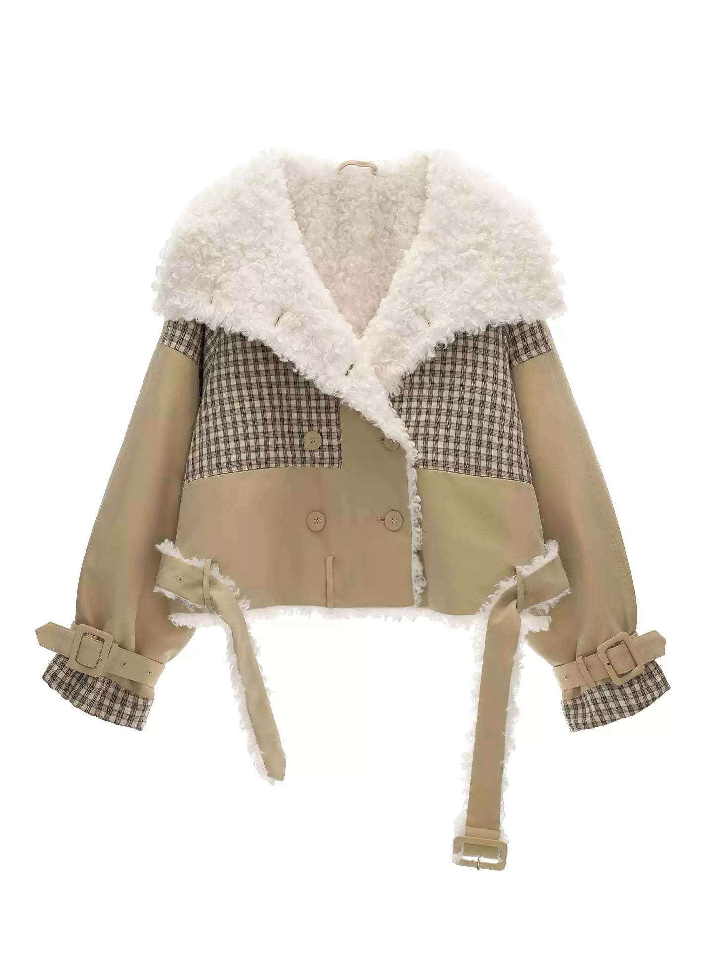 MAMC - Cozy Khaki Plaid-Patch Collar Jacket WE860
