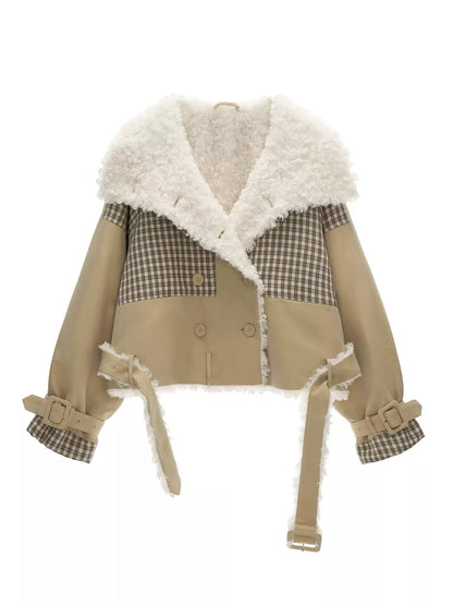 MAMC - Cozy Khaki Plaid-Patch Collar Jacket WE860