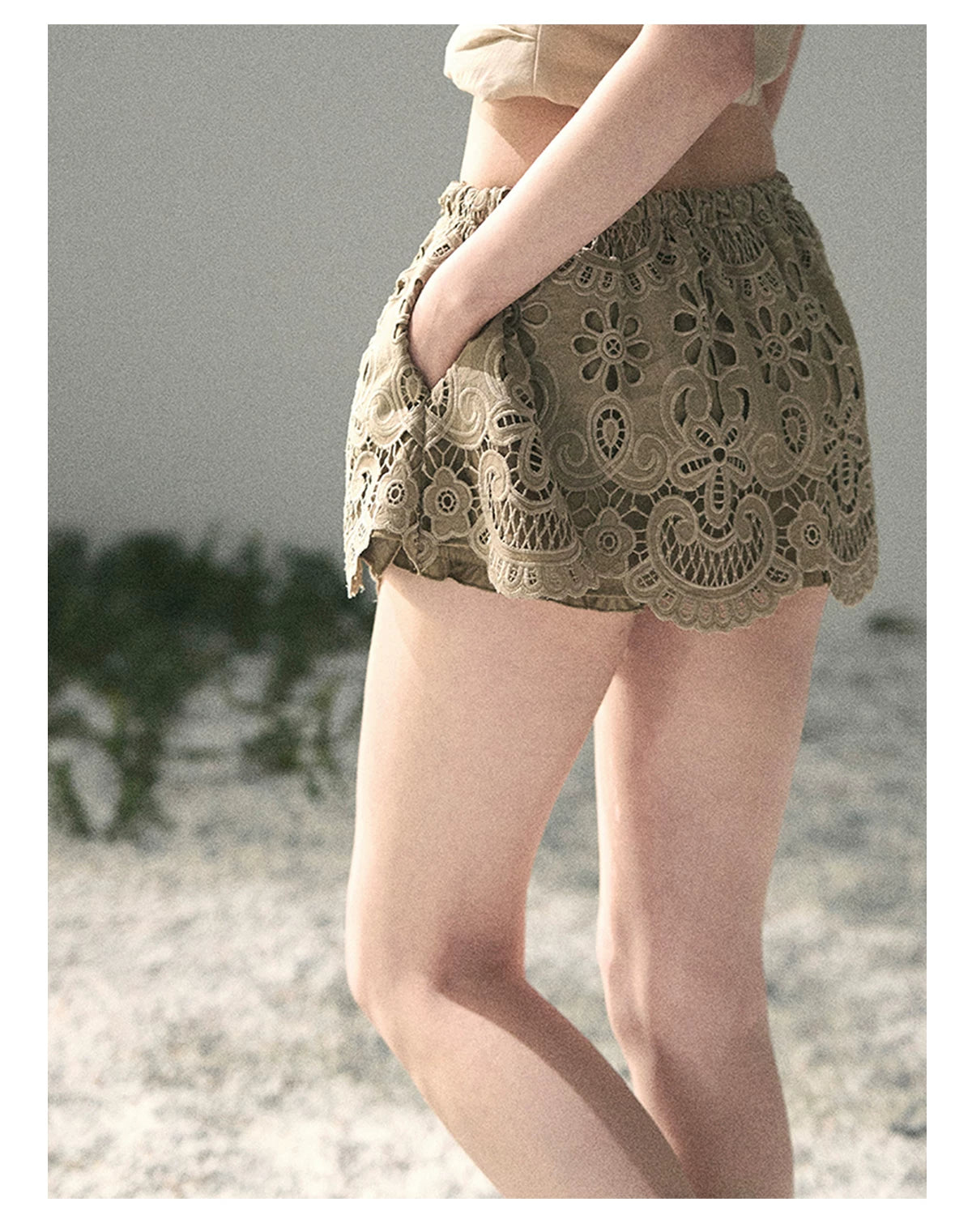 “Lost in Your Embrace” Roasted Pecan Lace Puff Skort