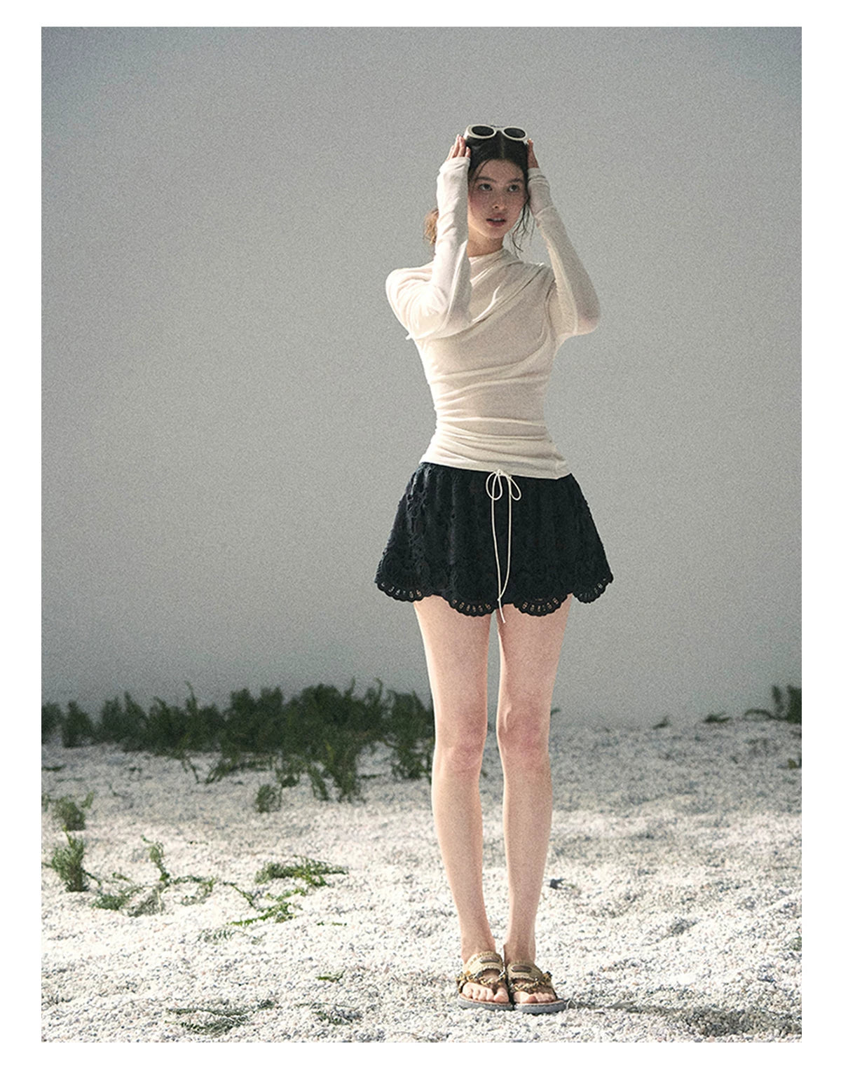 “Where Shadow Walks Beside Light” Milk Apricot Asymmetrical Top