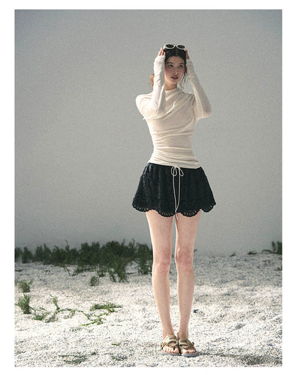 “Where Shadow Walks Beside Light” Milk Apricot Asymmetrical Top