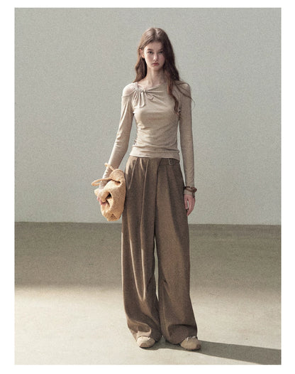 AOMALM - "A Touch of Autumn" Loose Relaxed Balloon Wide-Leg Pants With Belt (Dusty Taupe Brown / Quiet Black)