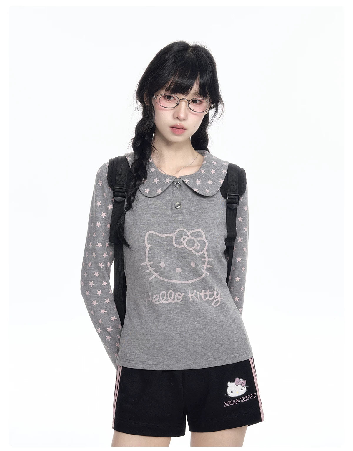 170726K  "Grey Stardust" Layered Campus Collection (Long Sleeve Top / Layered Skort / Athletic Shorts)
