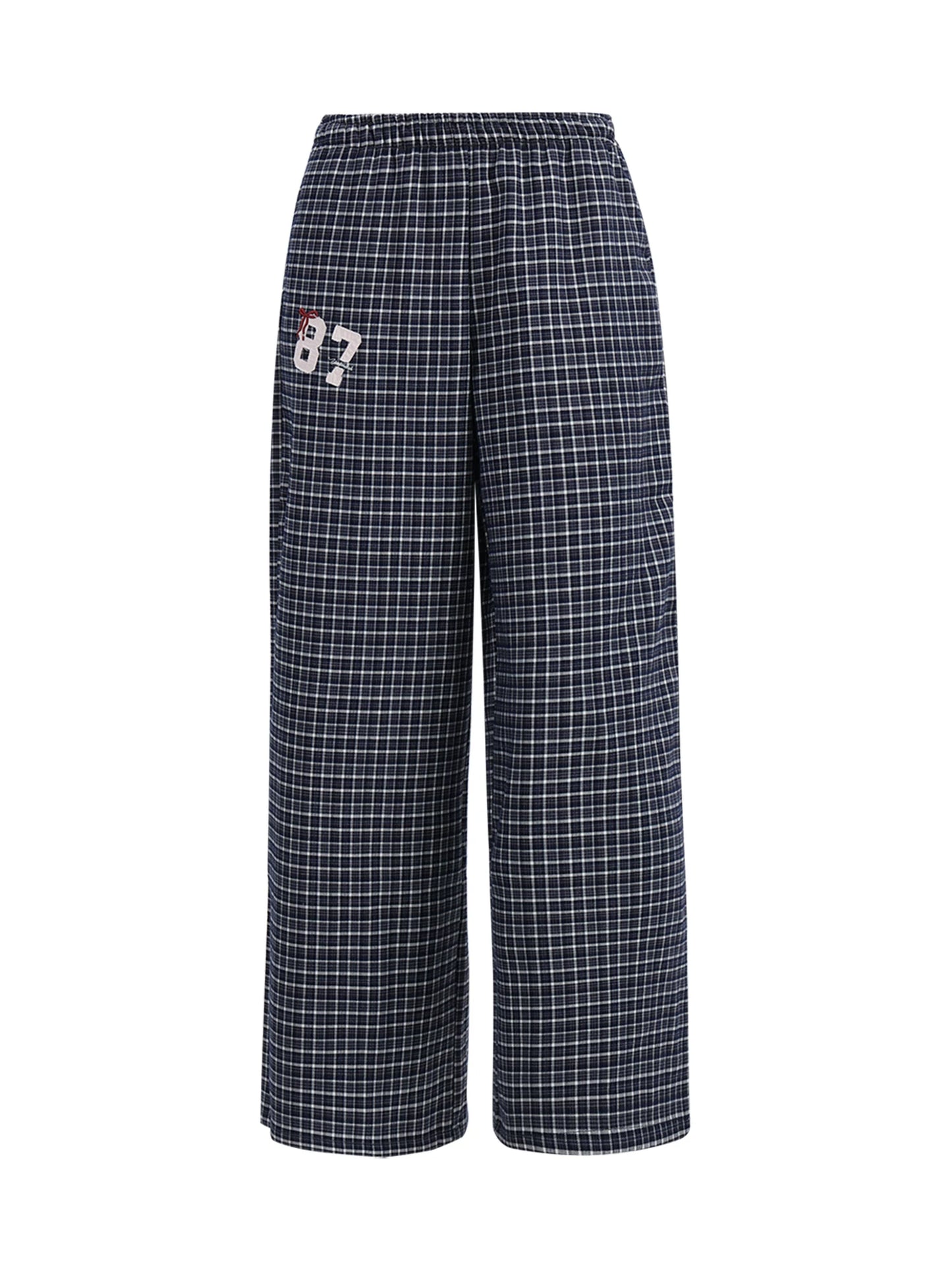 "Weekend Departure" Navy Plaid Wide-Leg Pants