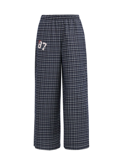 "Weekend Departure" Navy Plaid Wide-Leg Pants
