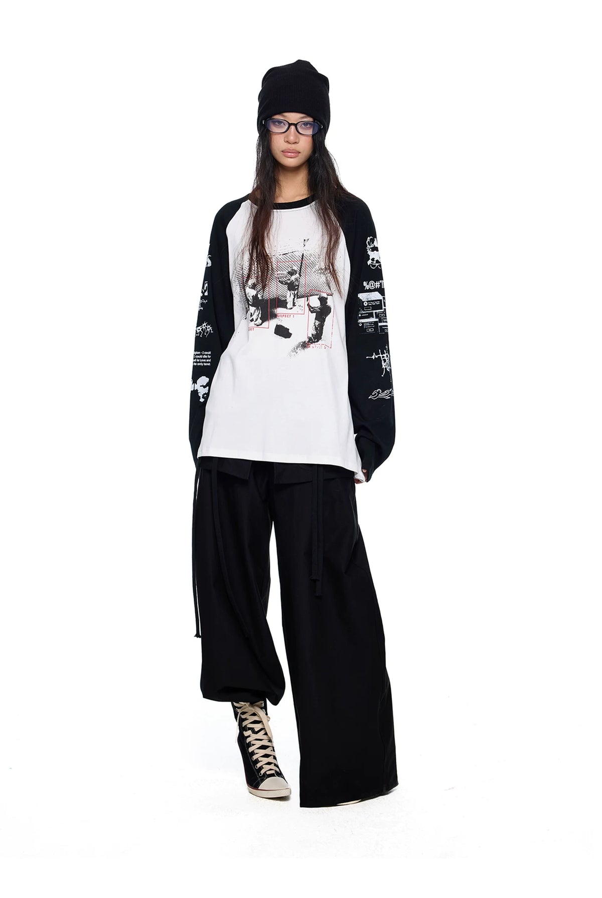 EZEK | Patchwork Drawstring Wide-Leg Lounge Pants (Black / Gray)
