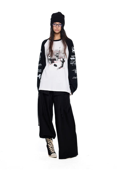 EZEK | Patchwork Drawstring Wide-Leg Lounge Pants (Black / Gray)