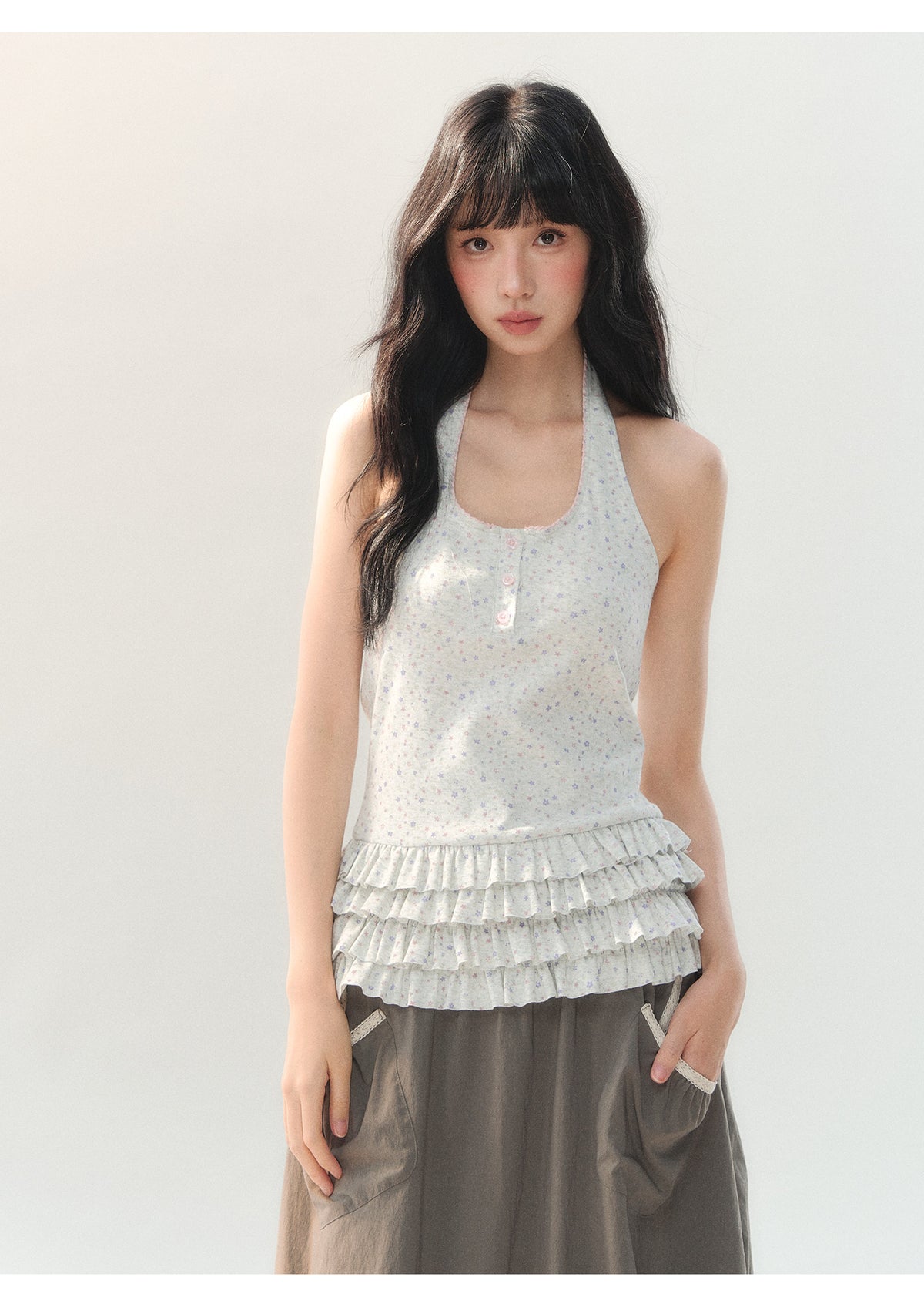 [CAN] "Soft Konjac Cloud" Lightweight Knit Cardigan & Floral Layered Cami