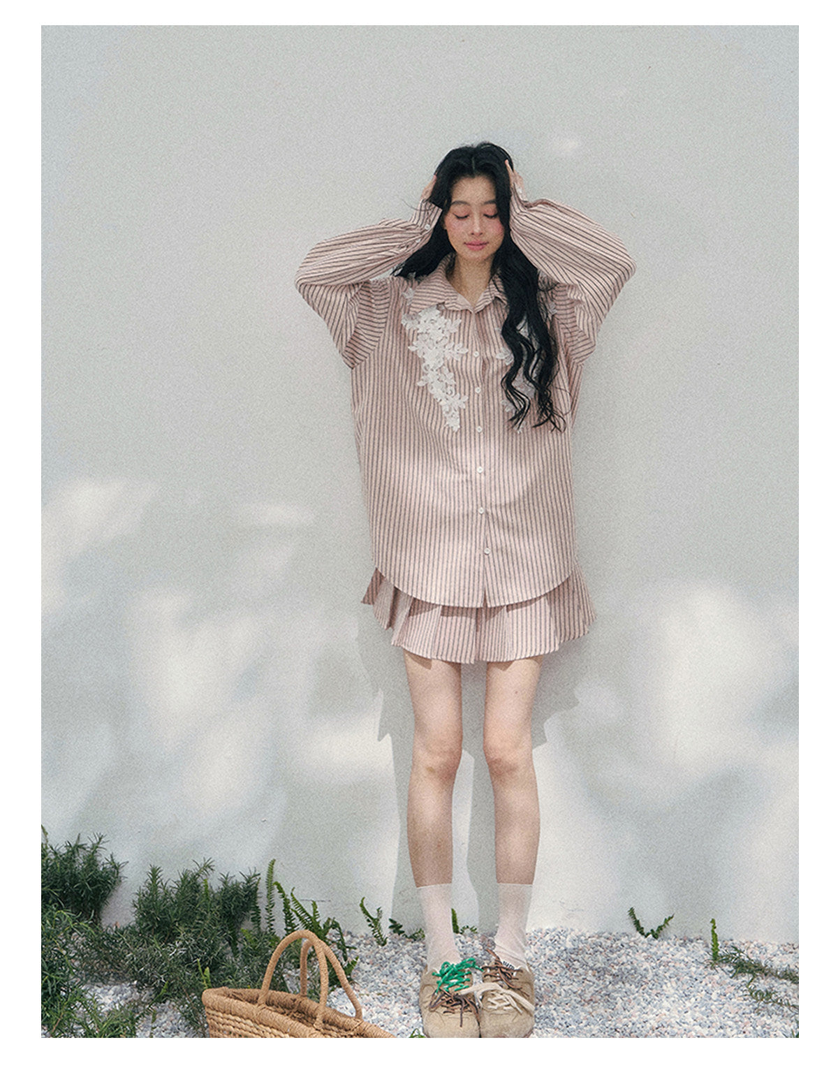 少也眼 "Pink Cloud Reverie" Cinnamon Pink Lace Sweet Two-Piece Skirt Set 563856385