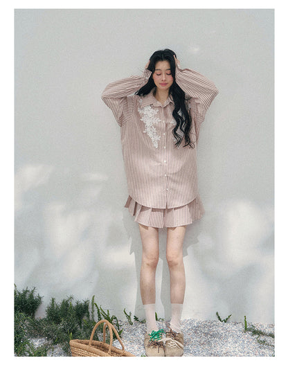 少也眼 "Pink Cloud Reverie" Cinnamon Pink Lace Sweet Two-Piece Skirt Set 563856385