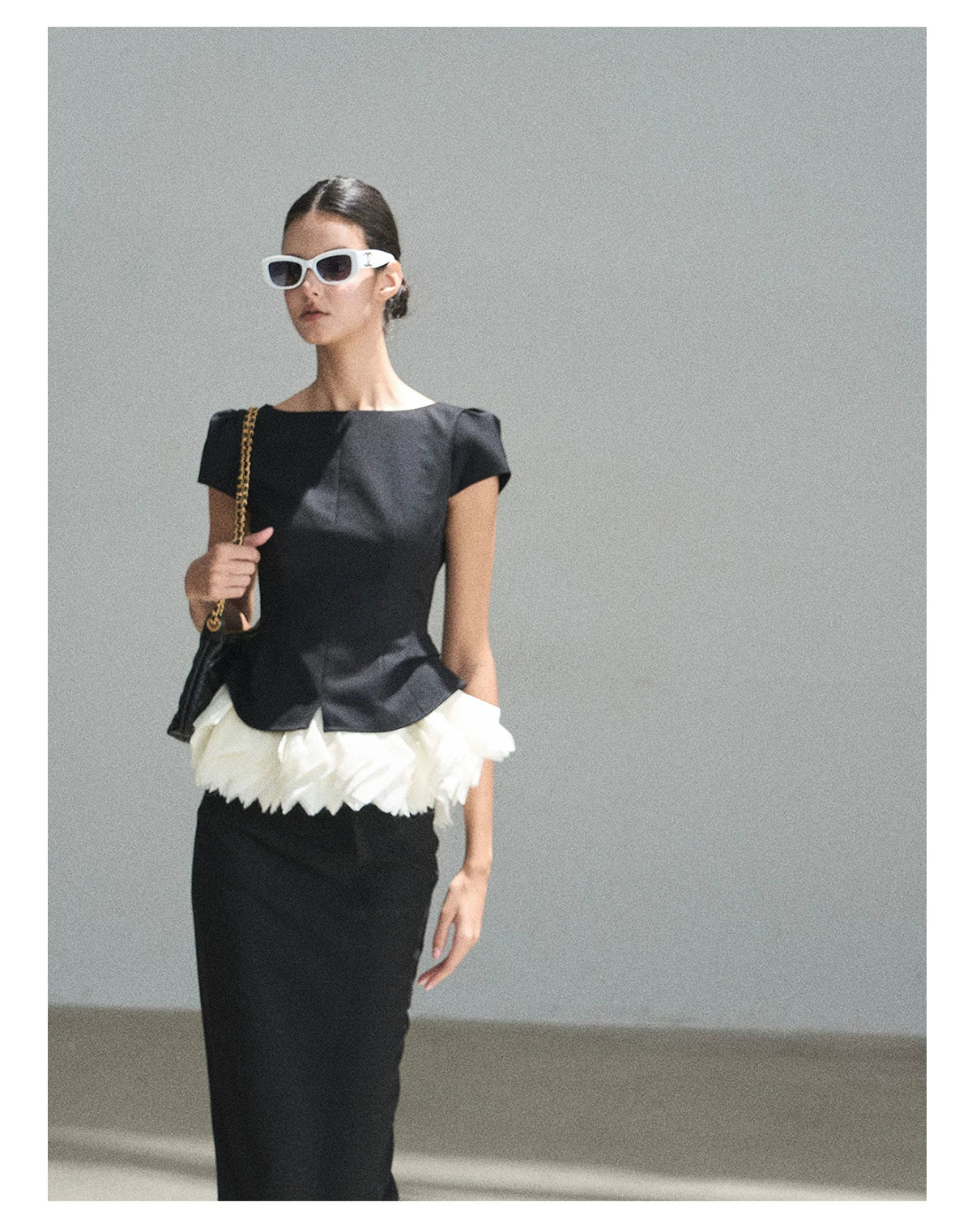 "Her Black & White Poem" Elegant Contrast Two-Piece Set