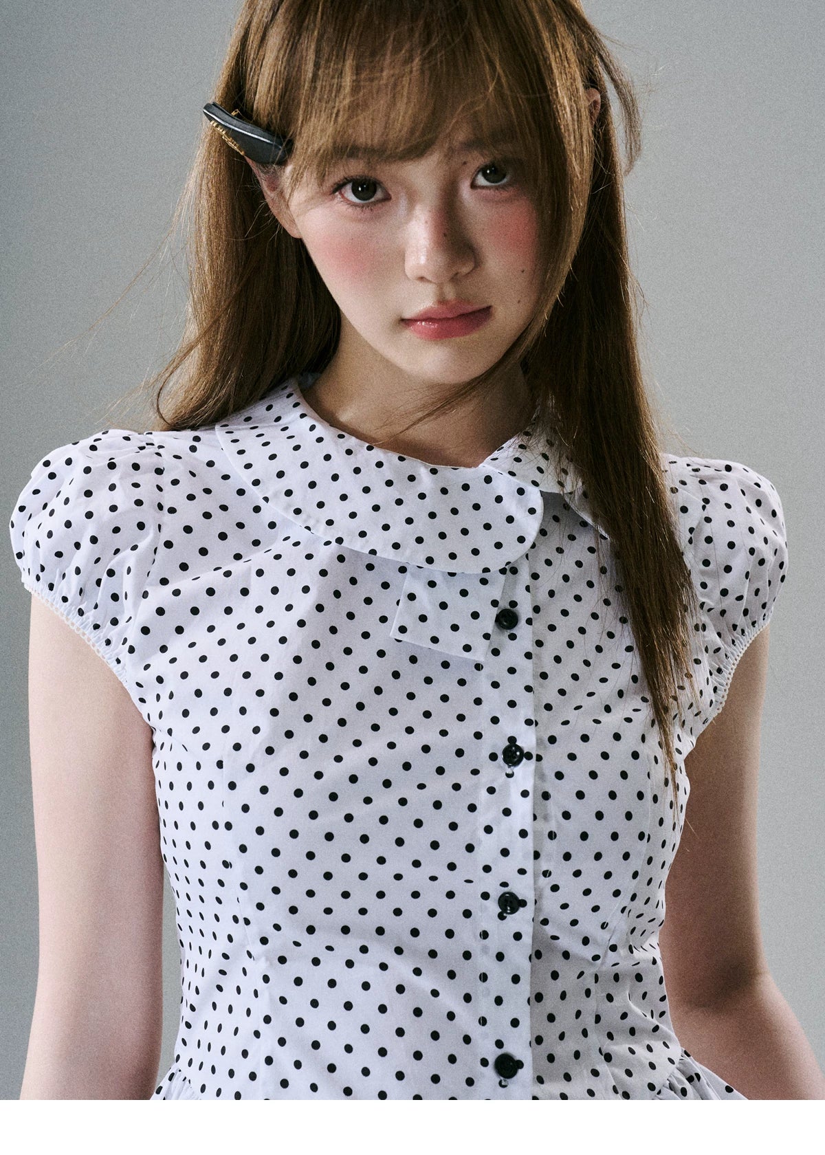 LOST FOREST - White & Black Polka Dot Asymmetrical Cotton Blouse