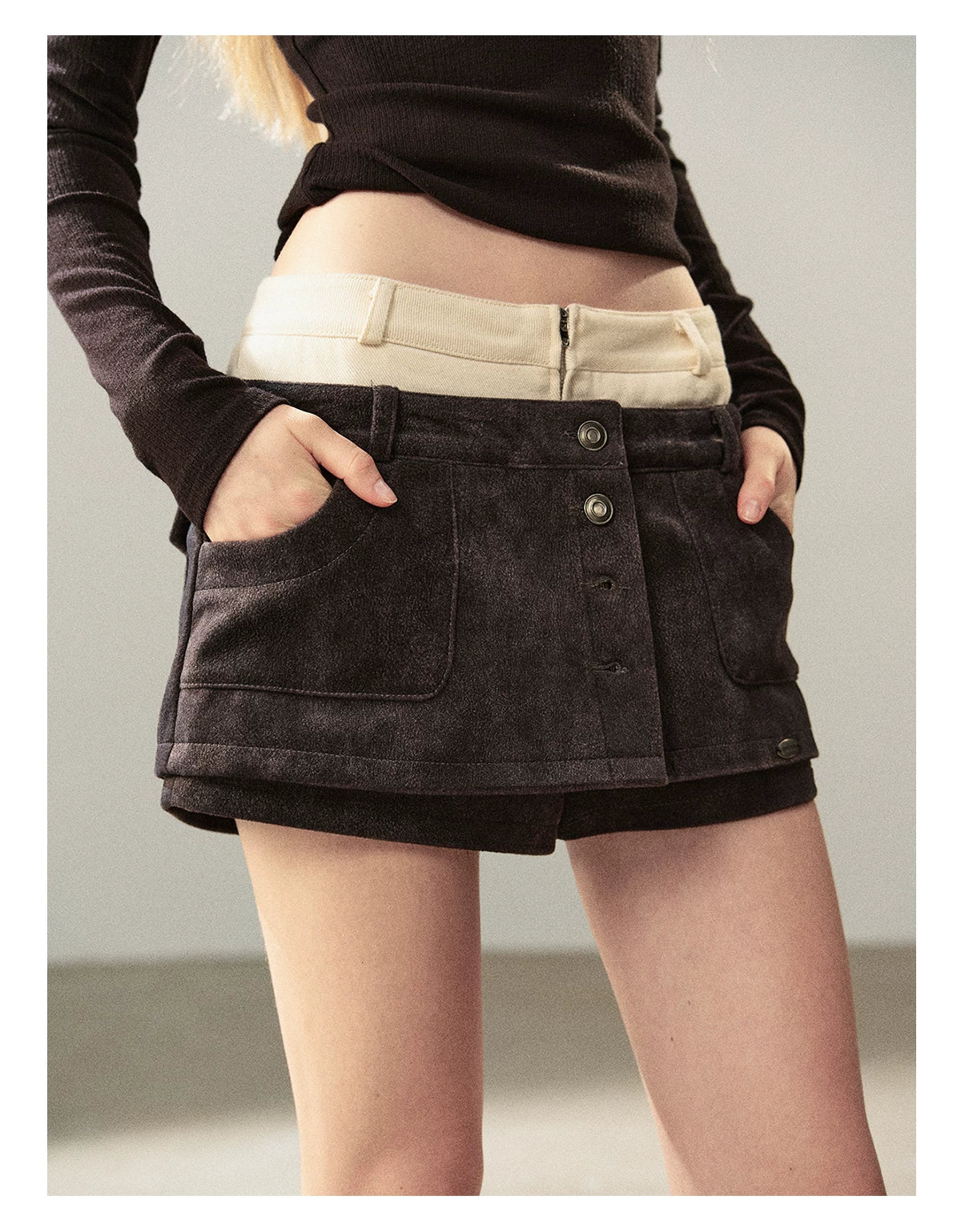 AOMALM - "Among the Oak Trees" Sophisticated Gray Faux Suede Skort