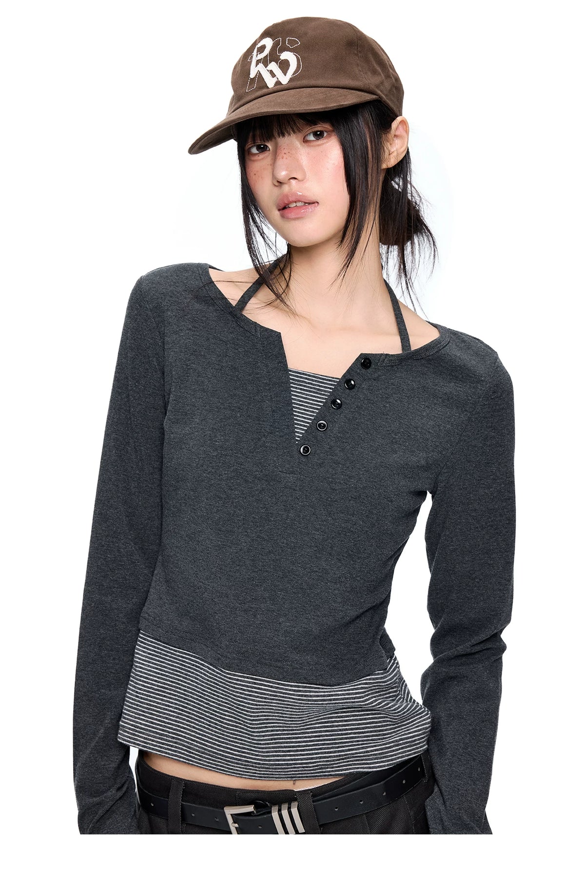 EZEK | Polka Dot Tie Neck Tee | American Vintage-Inspired Long Sleeve T-Shirt