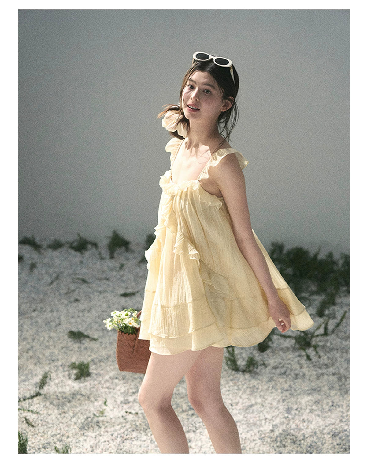 “Tenderly Entwined” Soft Butter Yellow Ruffle Babydoll Dress 4563543